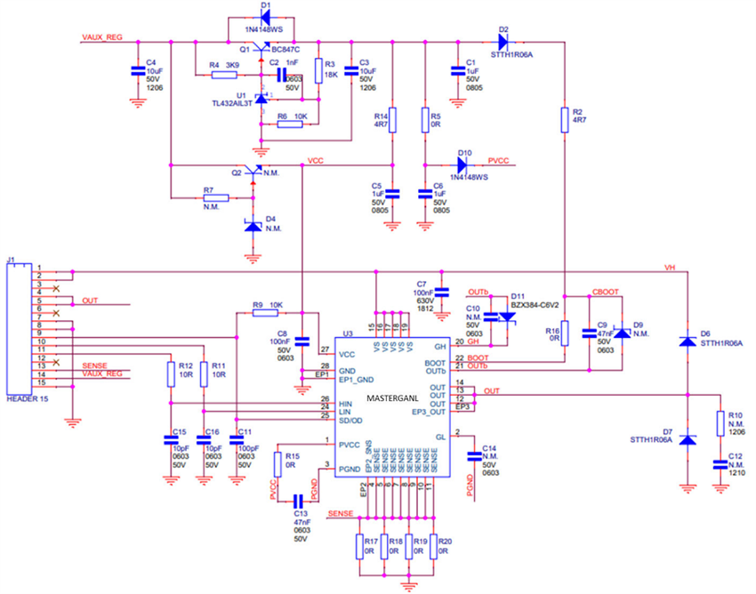 Schéma - STMicroelectronics Module de puissance demi-pont à base GaN EVLMG1LPBRDR1
